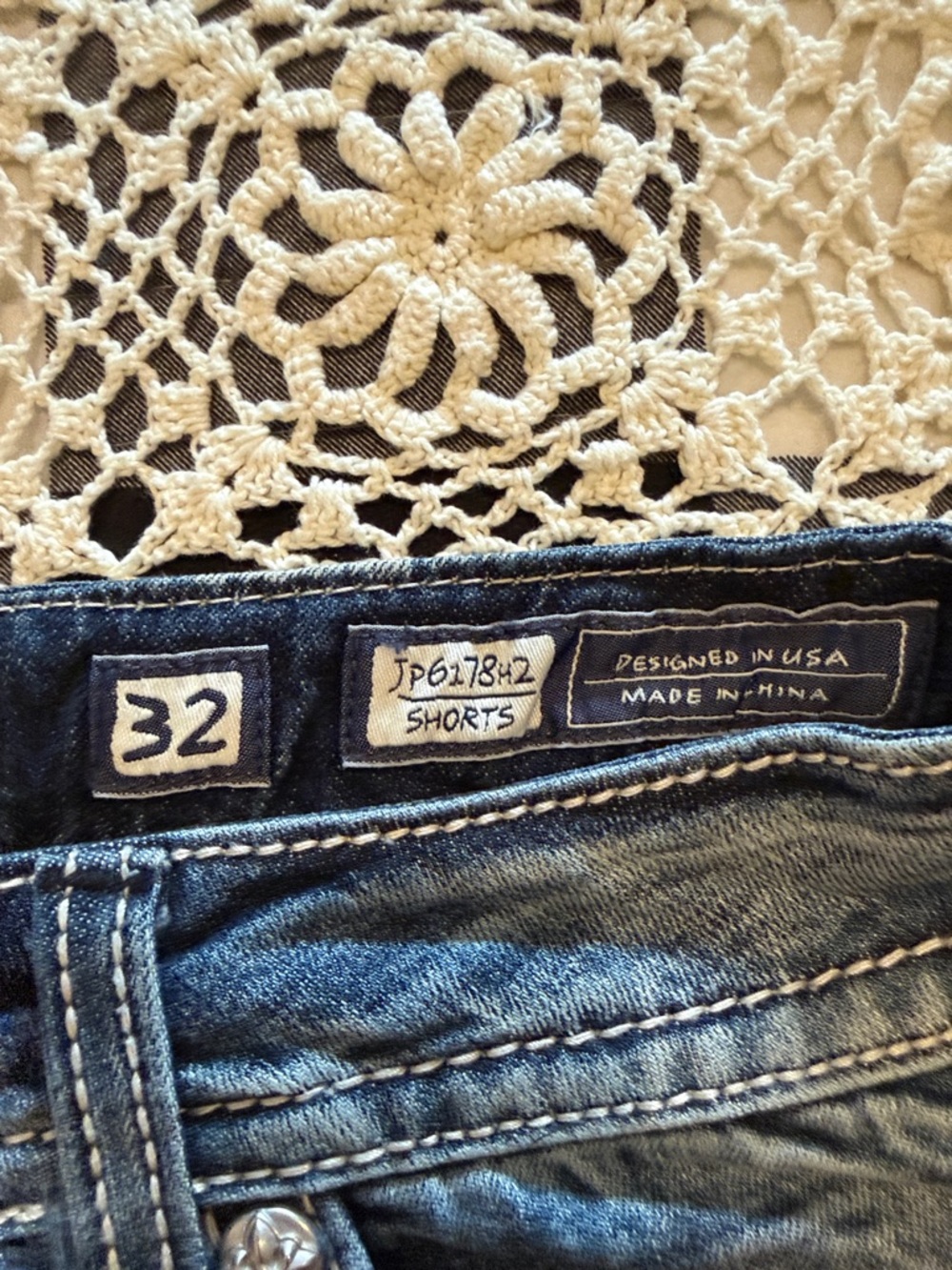 Miss Me Blue and Red Sequin American Flag Jean Shorts - Picture 4 of 5